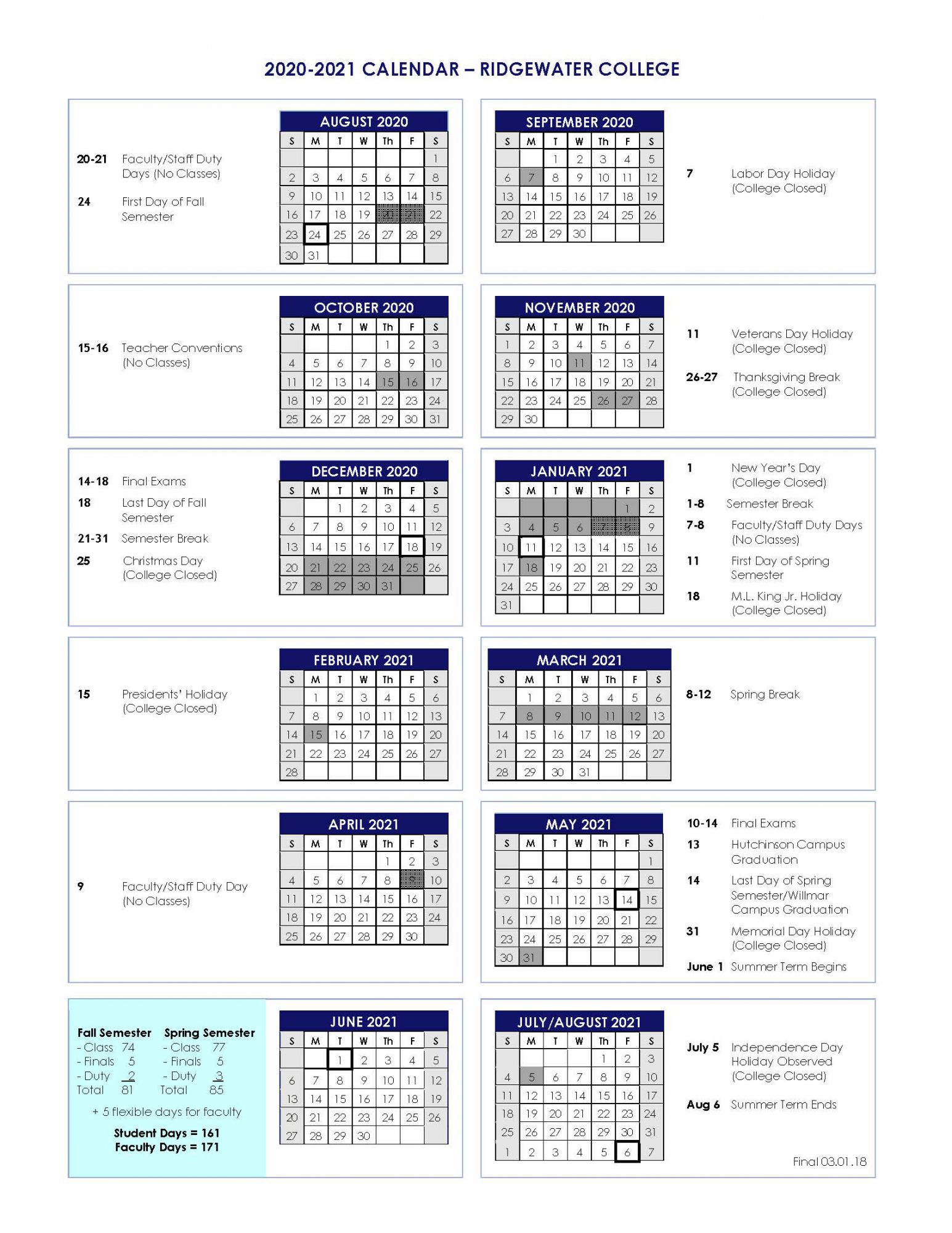 2022 College Spring Break Calendar