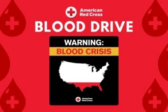 American Red Cross Blood Drive. Warning: Blood Crisis! Donate blood to help.